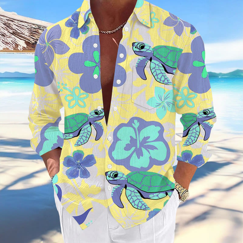 Men's Hawaii Turtles Print Fashion Vacation And Casual Shirt