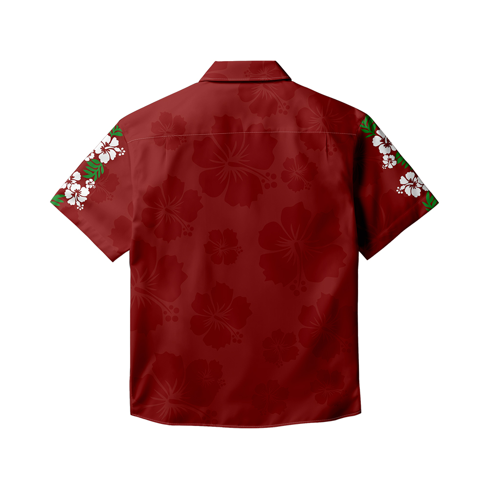 100% Cotton Men's Red Floral Print Short Sleeve Shirt