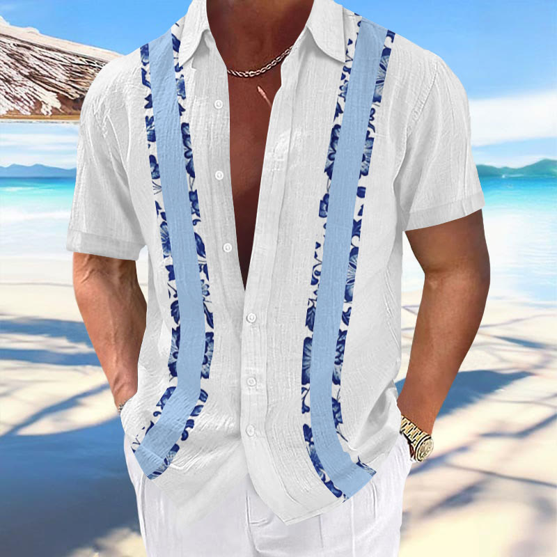 Men's Hawaiian Floral Contrast Design Print Resort Casual Shirt