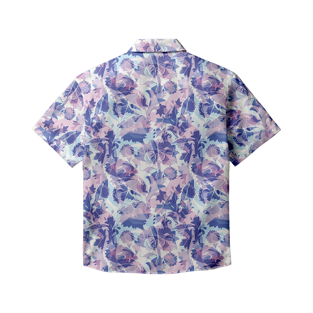 100% Cotton Men's Purple Floral Print Short Sleeve Shirt