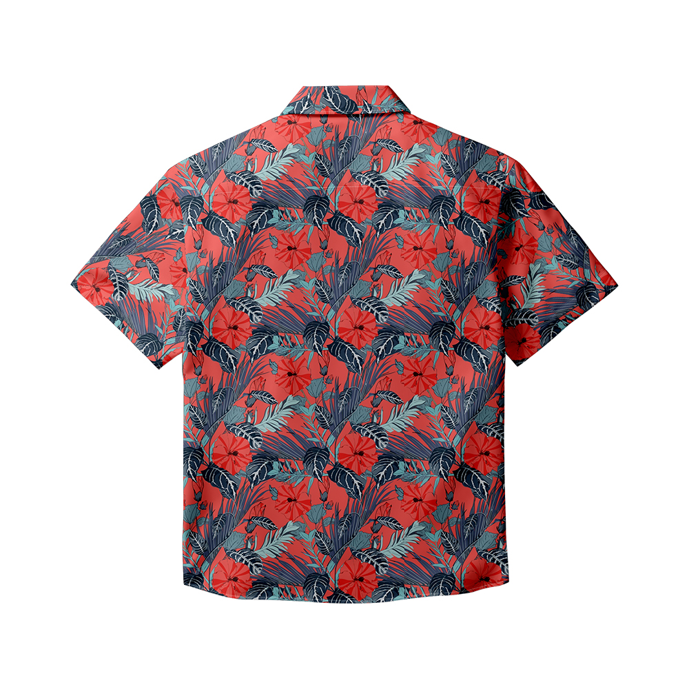 100% Cotton Men's Red Floral Print Short Sleeve Shirt