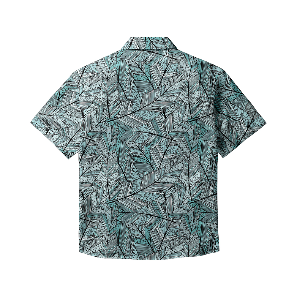 100% Cotton Men's Grey Leaves Hawaii Print Short Sleeve Shirt