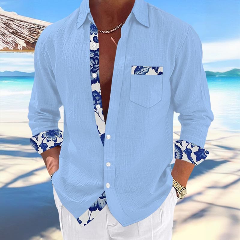 Men's Hawaii Print Fashion Vacation And Casual Long-sleeved Shirt