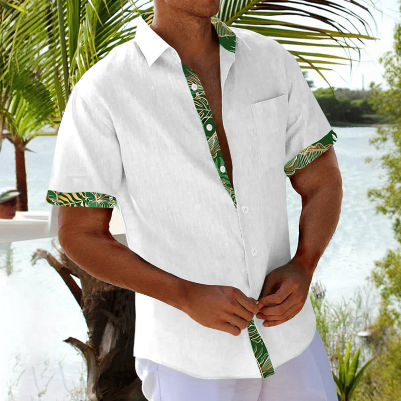 Men's Hawaiian Tropical Floral Print Resort Casual Short Sleeve Shirt