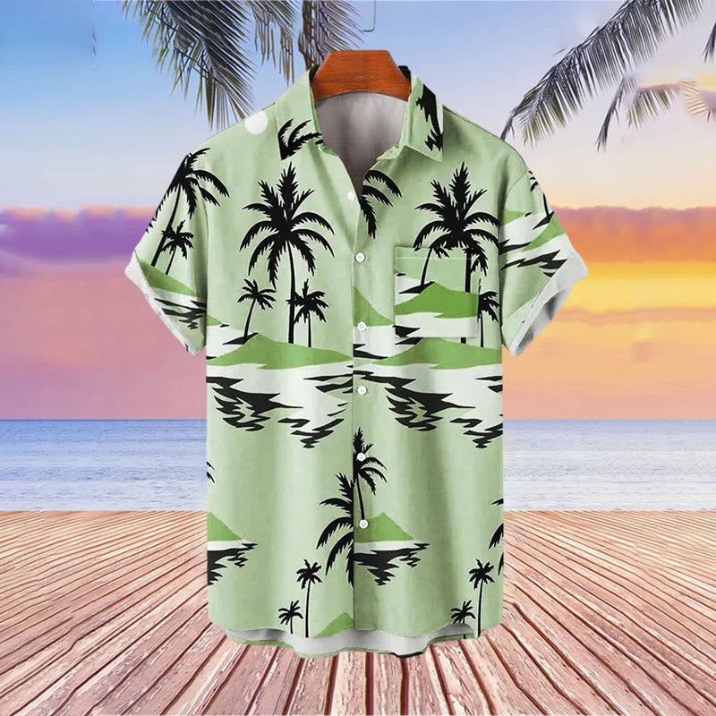 Vintage Free Casual Shirts Beach Palms Sunset Seersucker Shirt