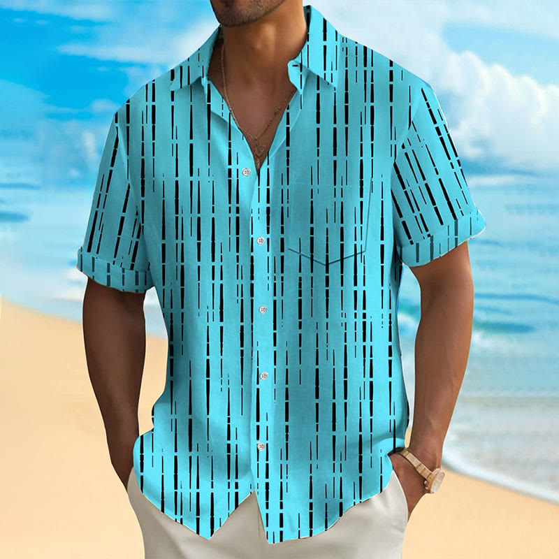 Men's Fashionable Striped Print Resort Casual Short Sleeve Shirt