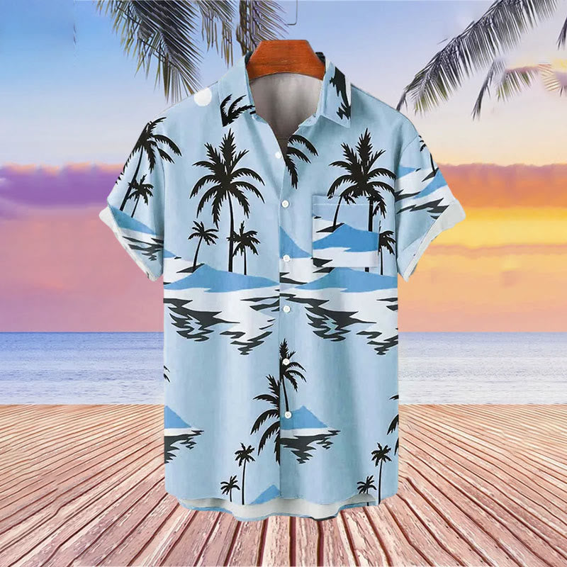 Vintage Free Casual Shirts Beach Palms Sunset Seersucker Shirt