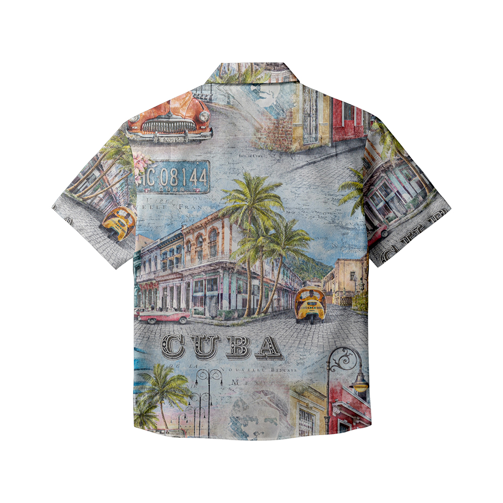 100% Cotton Men's Grey Street Print Short Sleeve Shirt