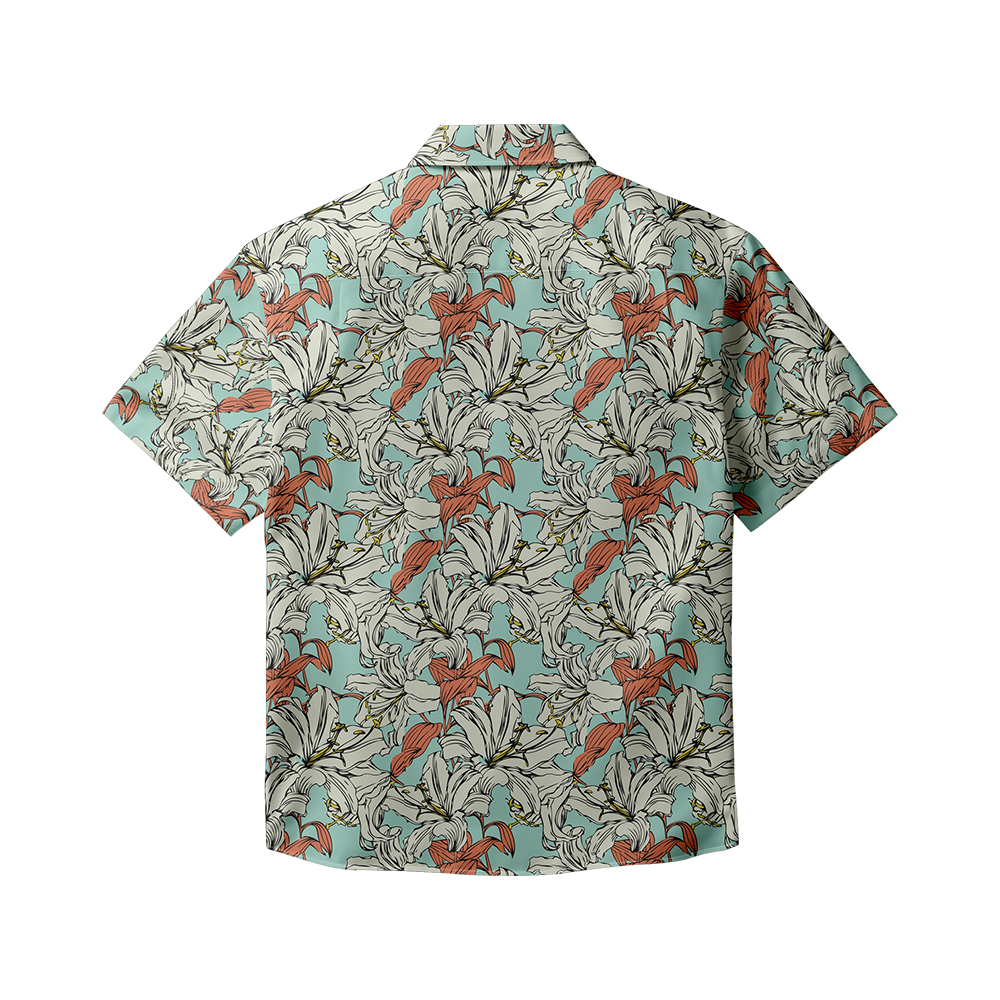 100% Cotton Men's Green Floral Print Short Sleeve Shirt