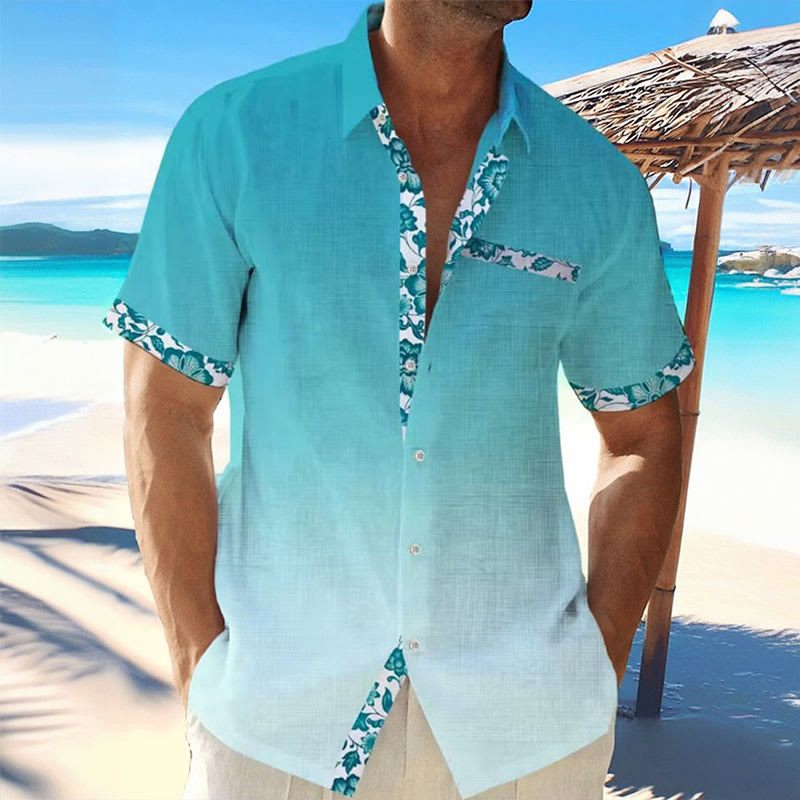Men's Hawaiian Ombre Floral Print Casual Short Sleeve Shirt