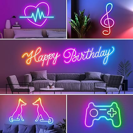 LED Neon Lights,Smart App Remote Control Music Sync Color Changing RGB Neon Rope Lights, DIY Graphics Flexible Led Lights Strip For Bedroom Birthday Party Decor LED Rope Lights Indoor