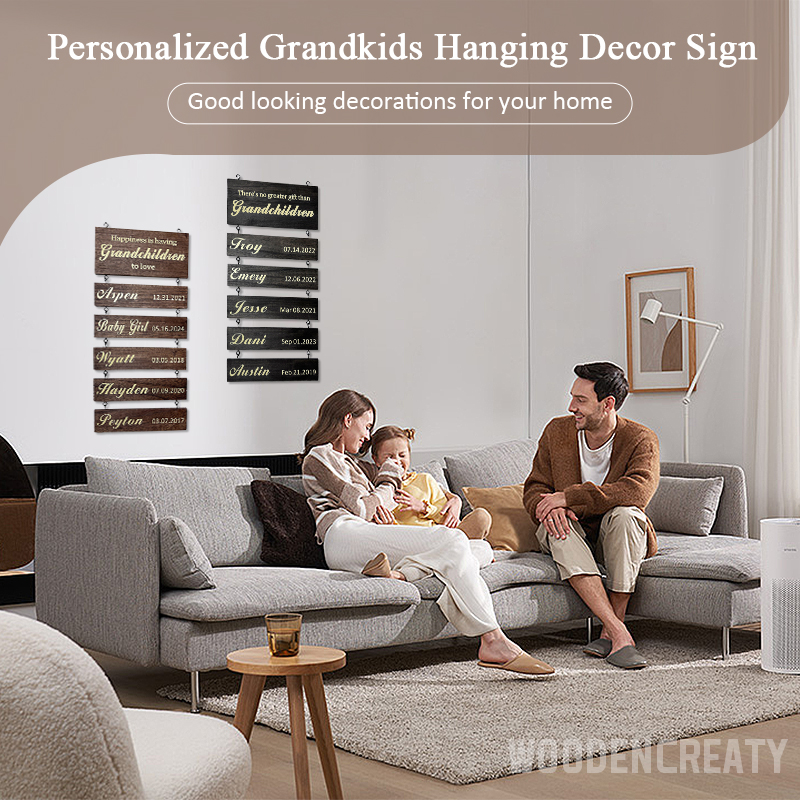 Personalized Grandkids Hanging Decor Sign - 30 Member Signs Can Be Added