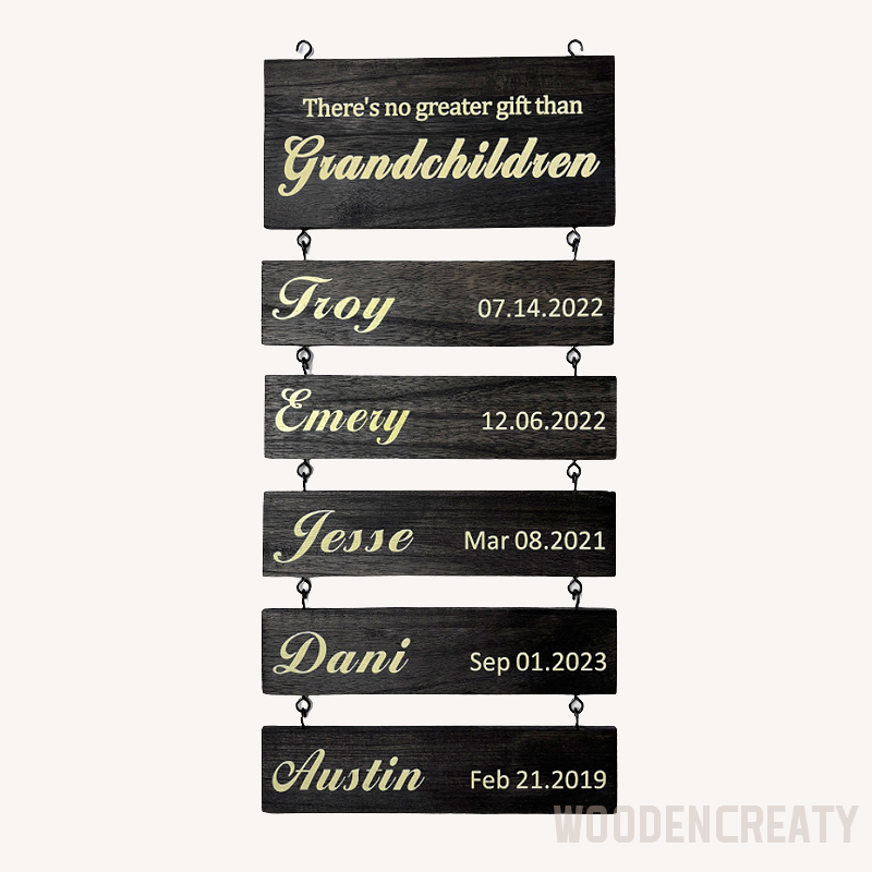 Personalized Grandkids Hanging Decor Sign - 30 Member Signs Can Be Added