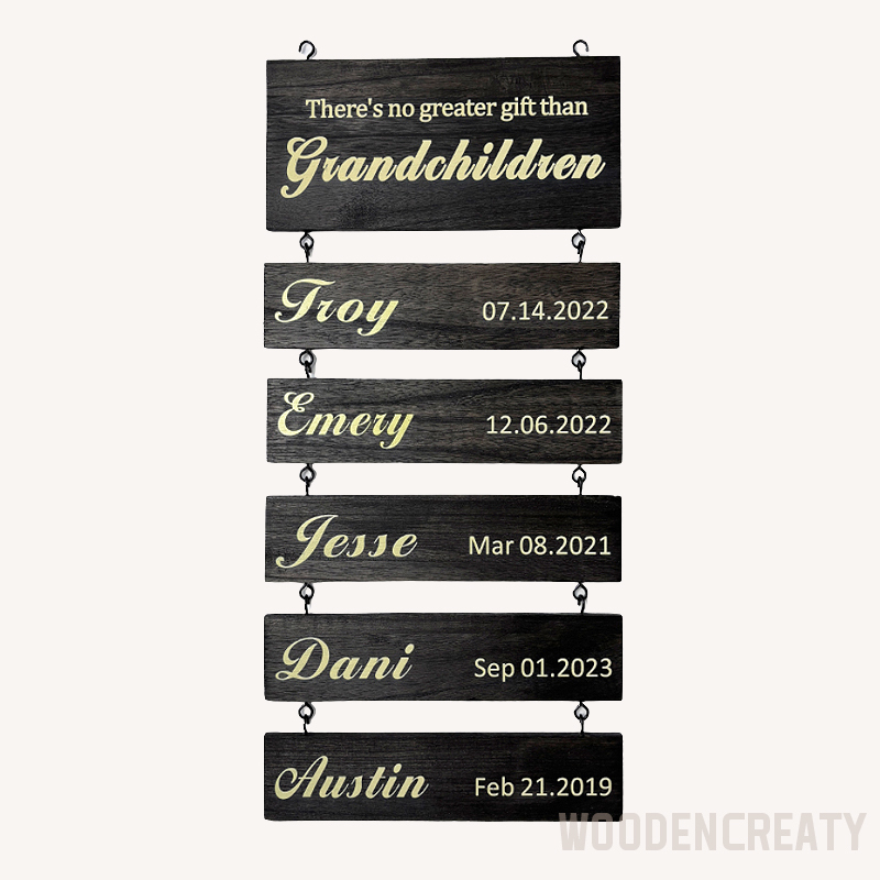 Personalized Grandkids Hanging Decor Sign - 30 Member Signs Can Be Added