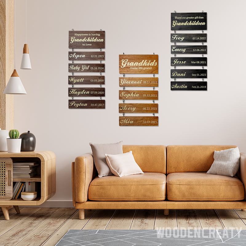 Personalized Grandkids Hanging Decor Sign - 30 Member Signs Can Be Added