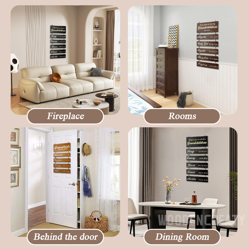 Personalized Grandkids Hanging Decor Sign - 30 Member Signs Can Be Added