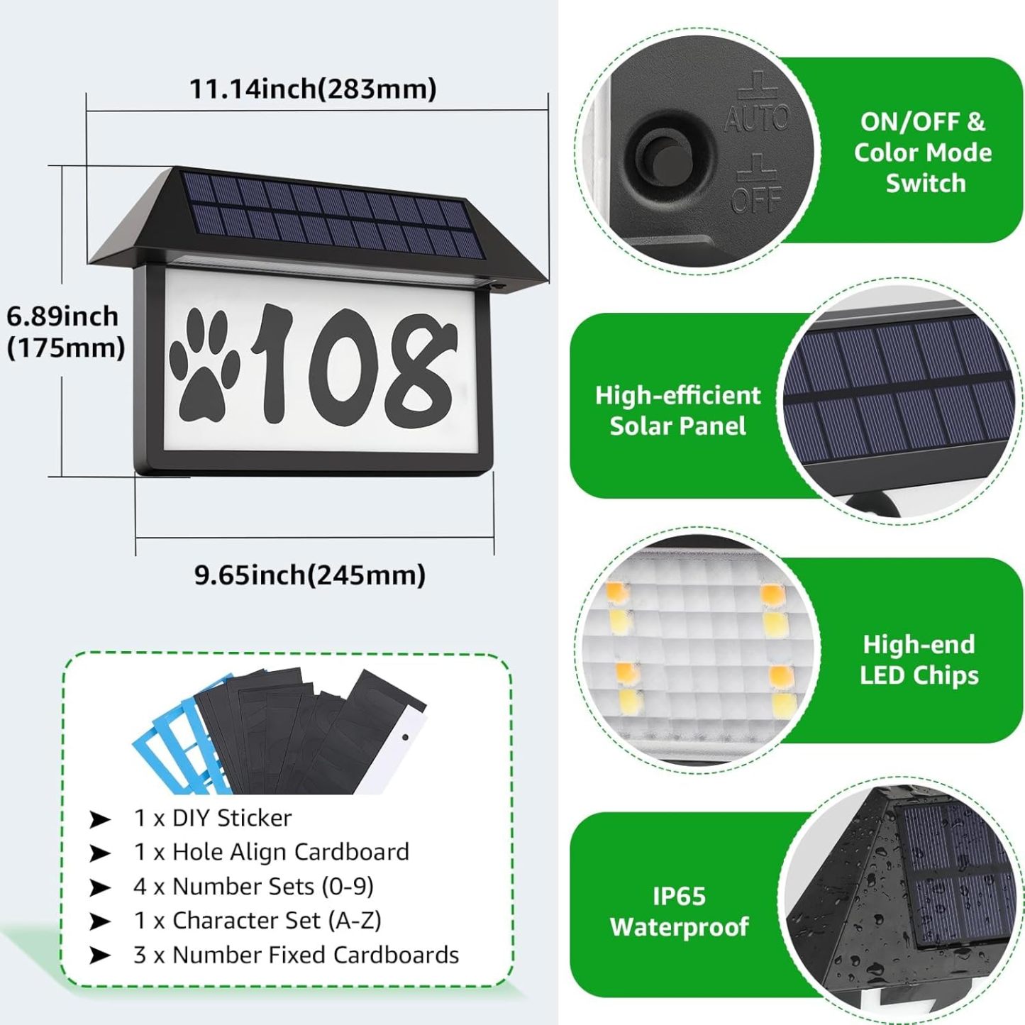 Wall Mounted Solar Home Address Number Sign