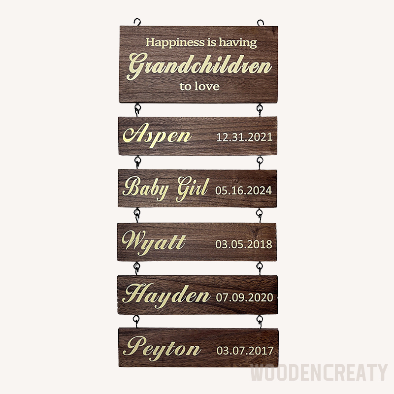 Personalized Grandkids Hanging Decor Sign - 30 Member Signs Can Be Added