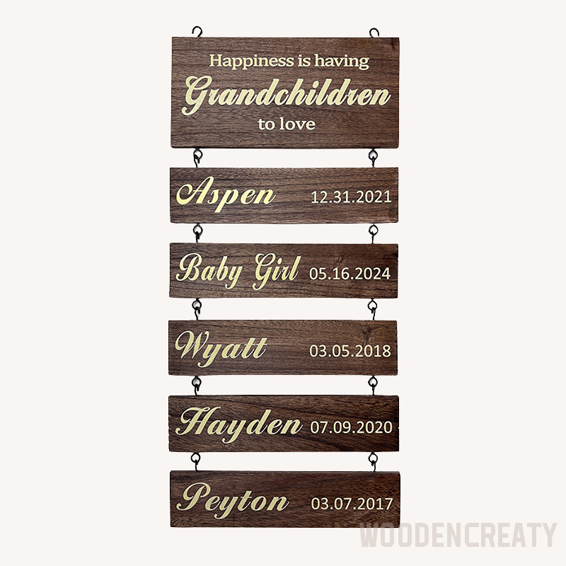 Personalized Grandkids Hanging Decor Sign - 30 Member Signs Can Be Added
