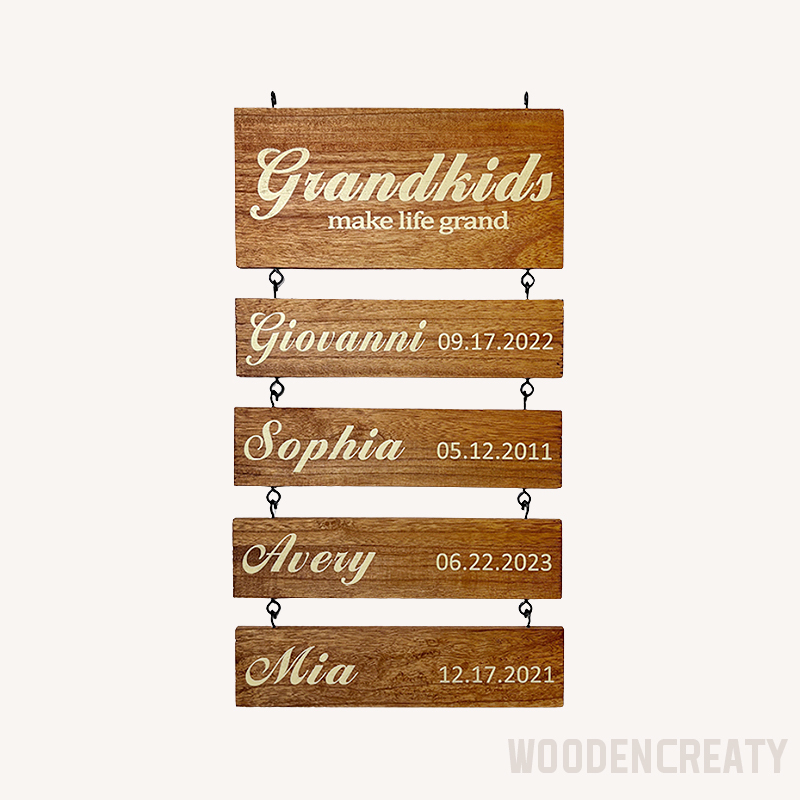 Personalized Grandkids Hanging Decor Sign - 30 Member Signs Can Be Added