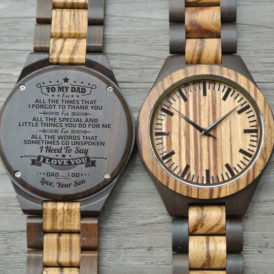 Great Engraved Zebrawood Ebony Wooden Watch Gifts For Dad-A Loves Gift