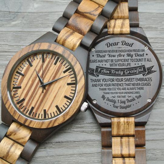 Great Engraved Zebrawood Ebony Wooden Watch Gifts For Dad-A Loves Gift