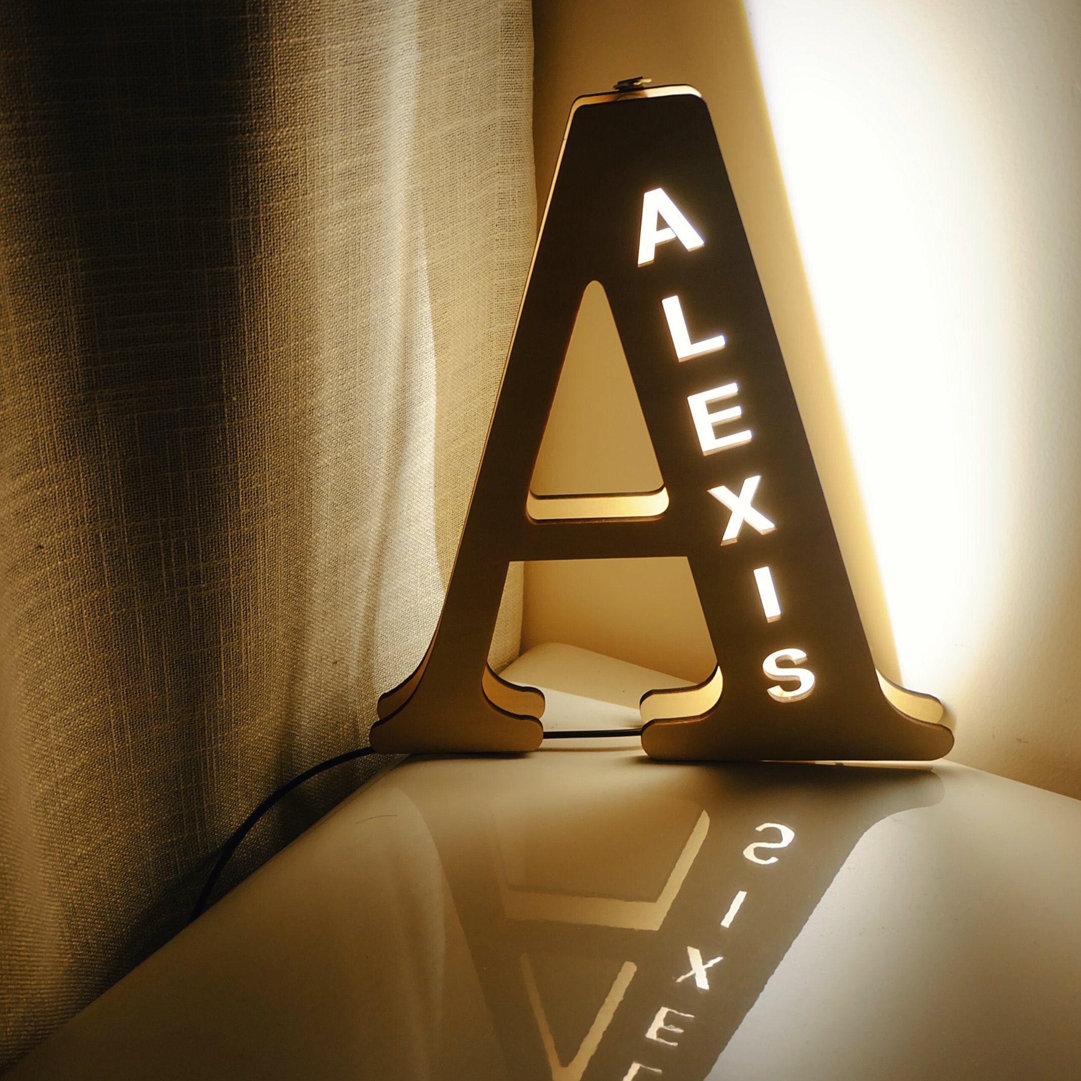 Custom Wooden Engraved Name Wall Light-A Loves Gift