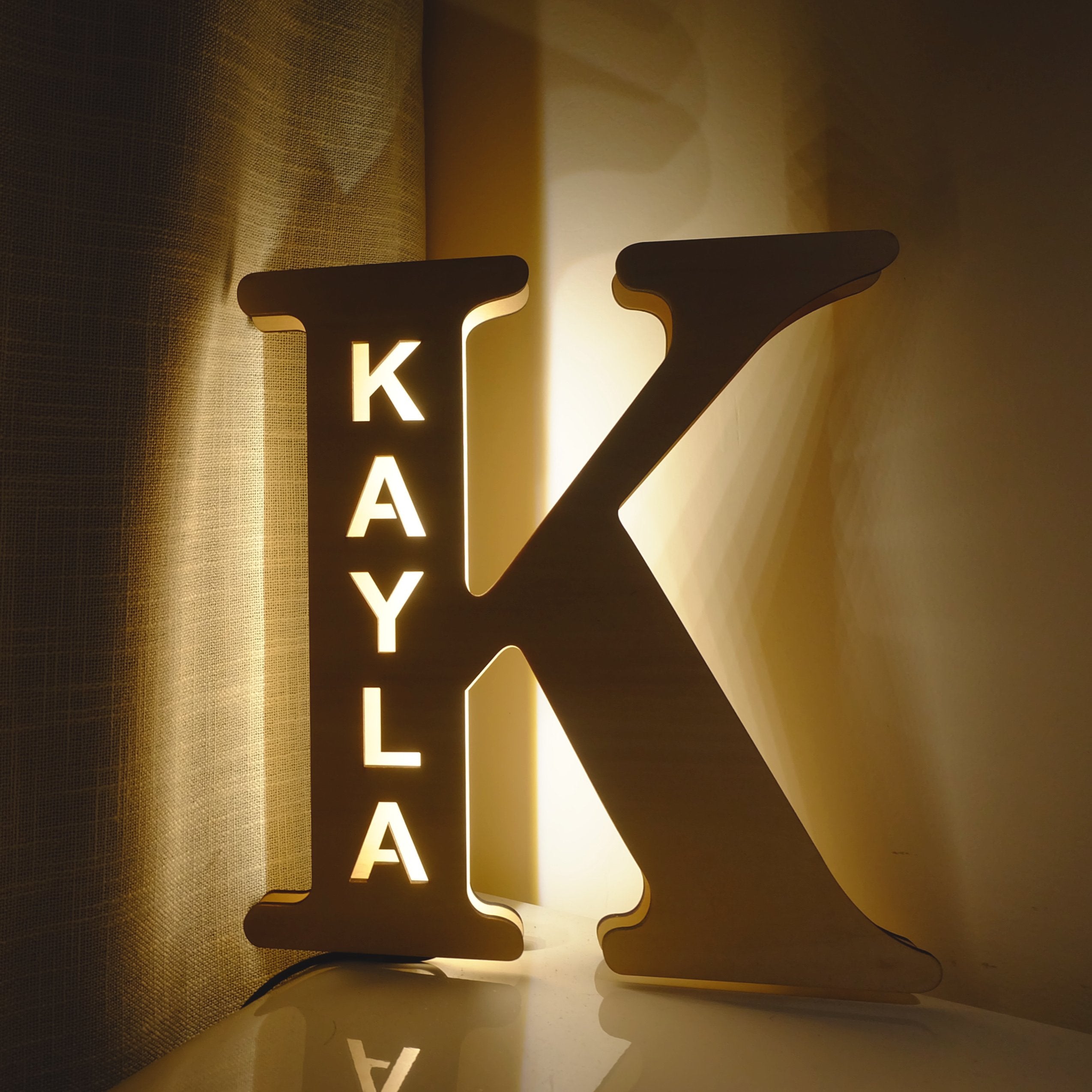 Custom Wooden Engraved Name Wall Light-A Loves Gift