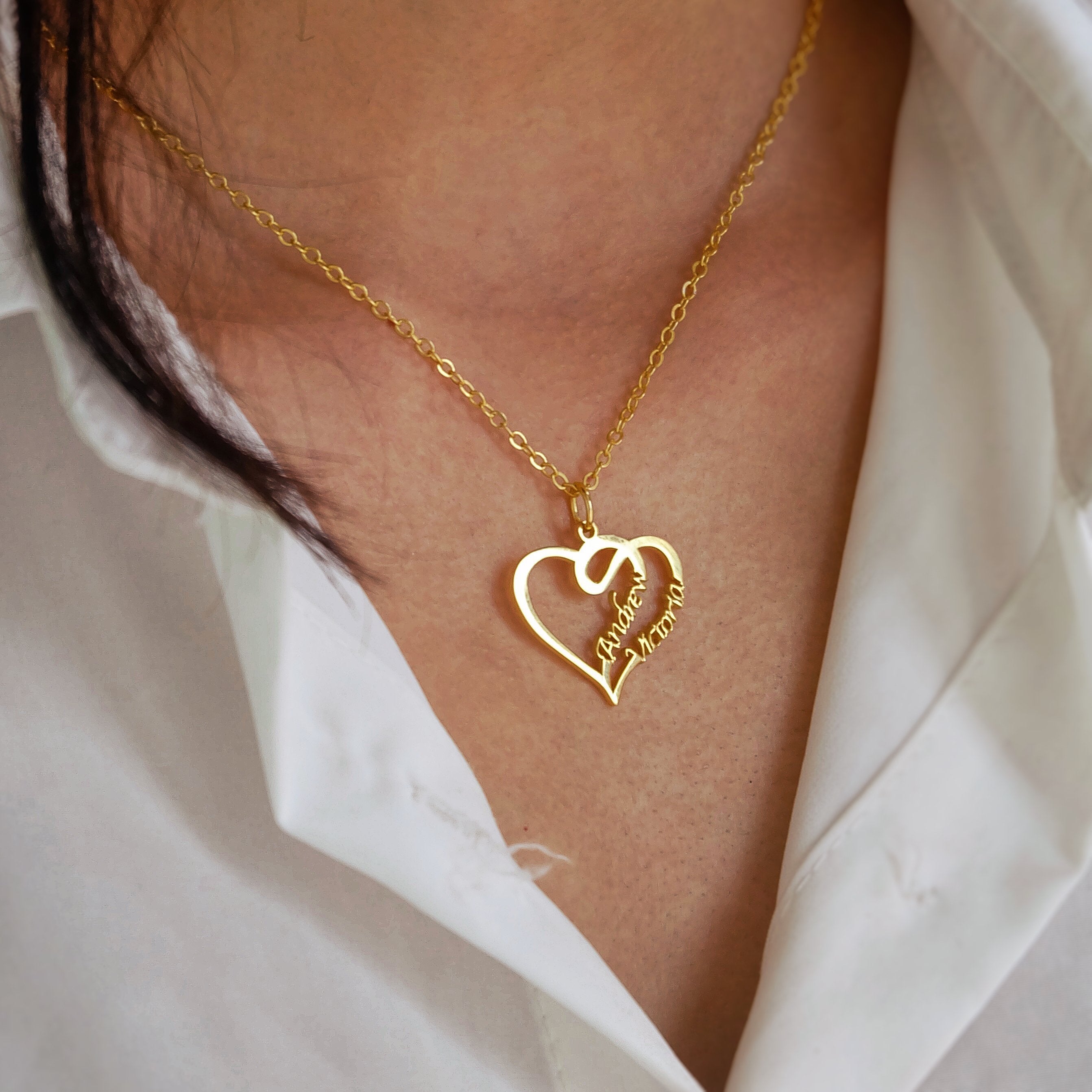 Overlapping Heart Two Name Necklace-A Loves Gift