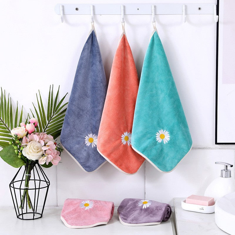 Small Daisy Cute Hanging Handkerchief Towel Hand Towel Towel Cartoon Household Hand Towel Small Towel Thick Solid Color Square Towel Hand Towel-A Loves Gift