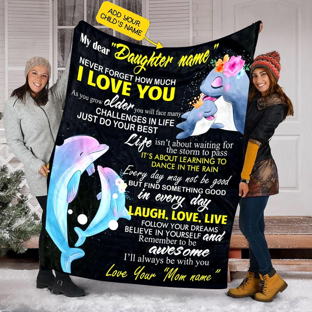 Custom Blanket Dolphin Personalized Name Blanket - Gift For Daughter - Fleece Blanket-A Loves Gift