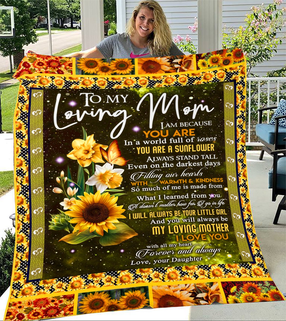 Custom Blanket Sunflower To My Loving Mom Blanket - Fleece Blanket-A Loves Gift