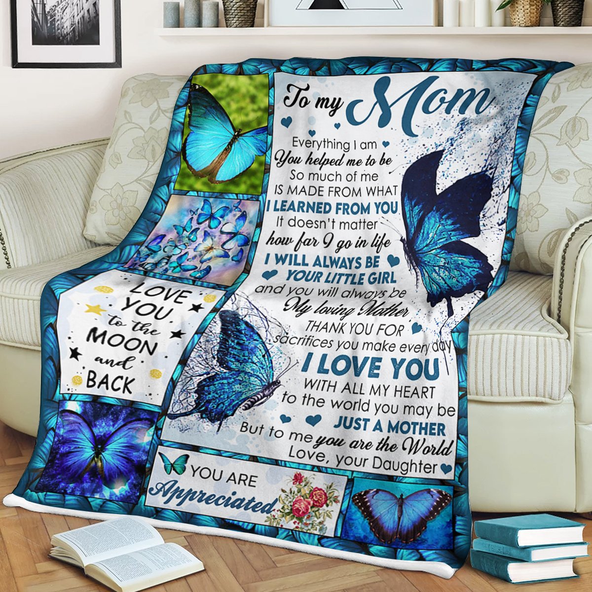 Custom Blanket Butterflies To My Mom Blanket - Gift For Mom - Fleece Blanket-A Loves Gift