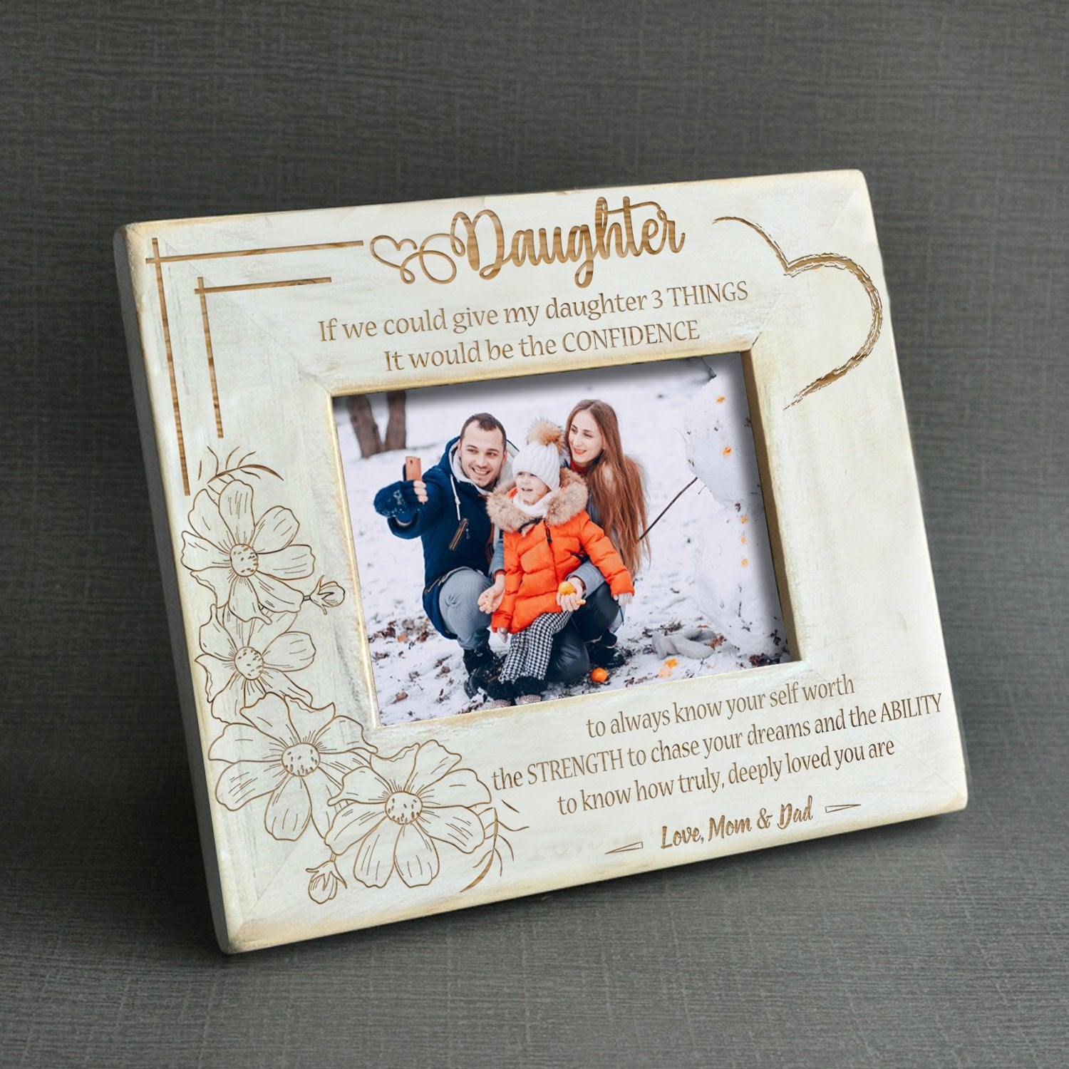 DAUGHTER PARENTS - 3 THINGS - WOOD FRAME 