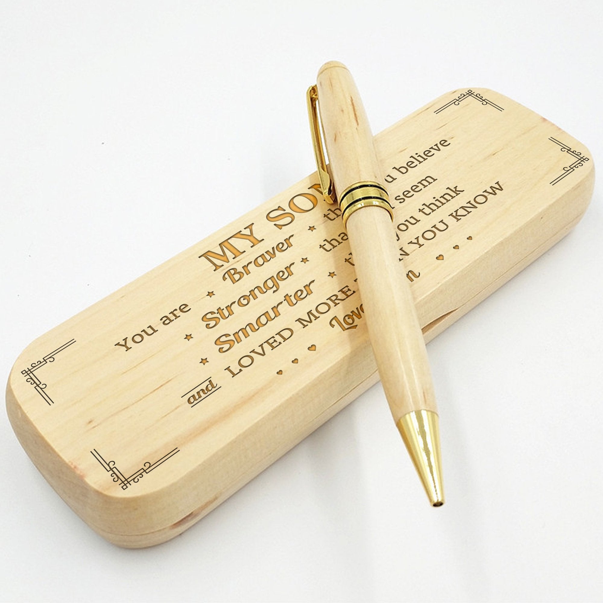 SON MOM - LOVED MORE THAN YOU KNOW - ENGRAVED WOOD PEN CASE 