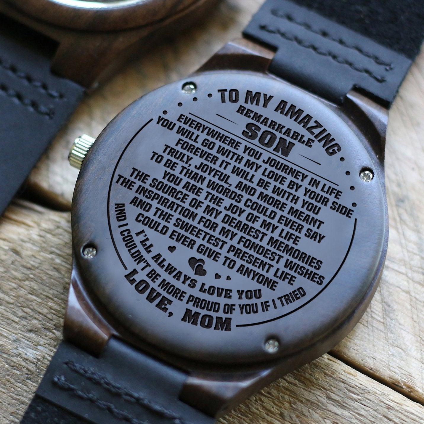 SON MOM - JOY OF MY LIFE - WOOD WATCH Engraved Gifts Watch