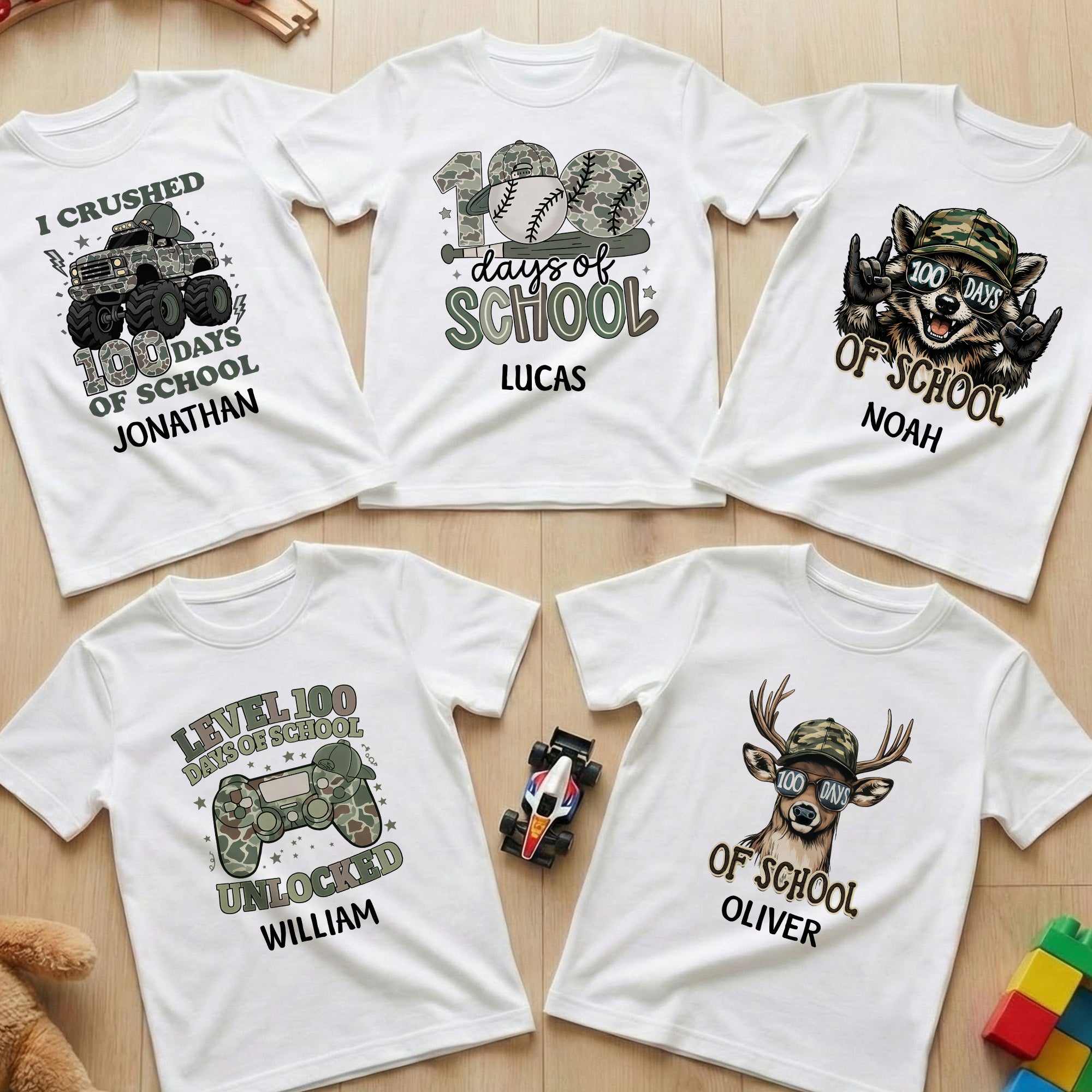 100 Days Of School Camo Style Gift For Kid - Personalized Shirt