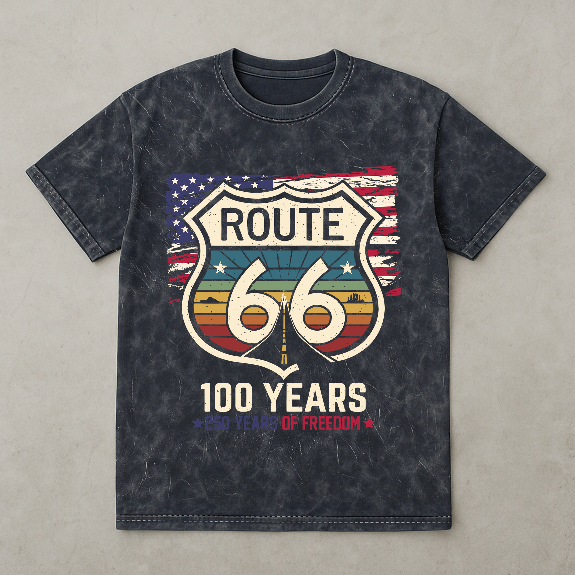 100 Years Route 66 250 Years USA - Acid Wash T‑Shirt