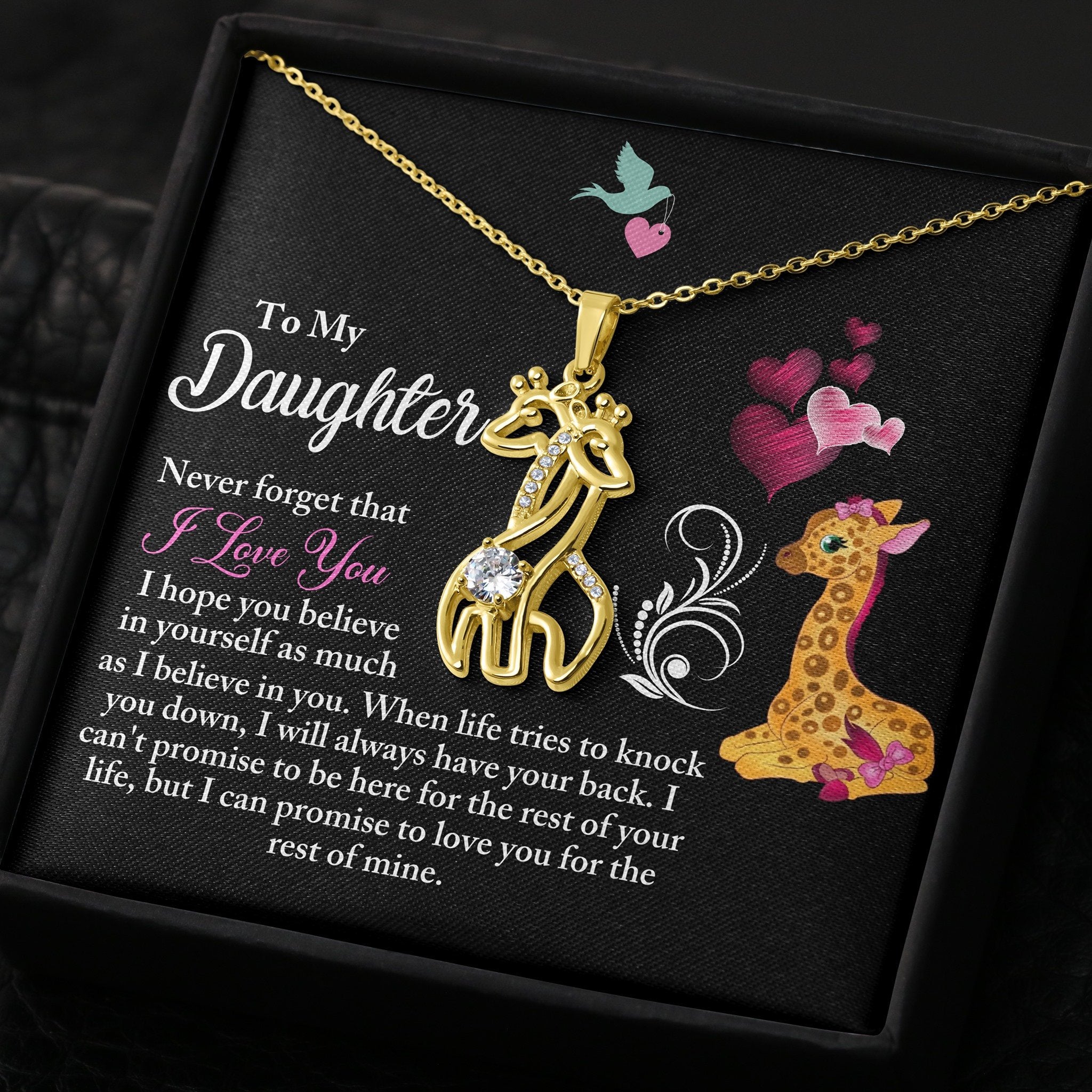 Christmas Graceful Love Giraffe Necklace Gift For Daughter With Message Card & Box-A Loves Gift