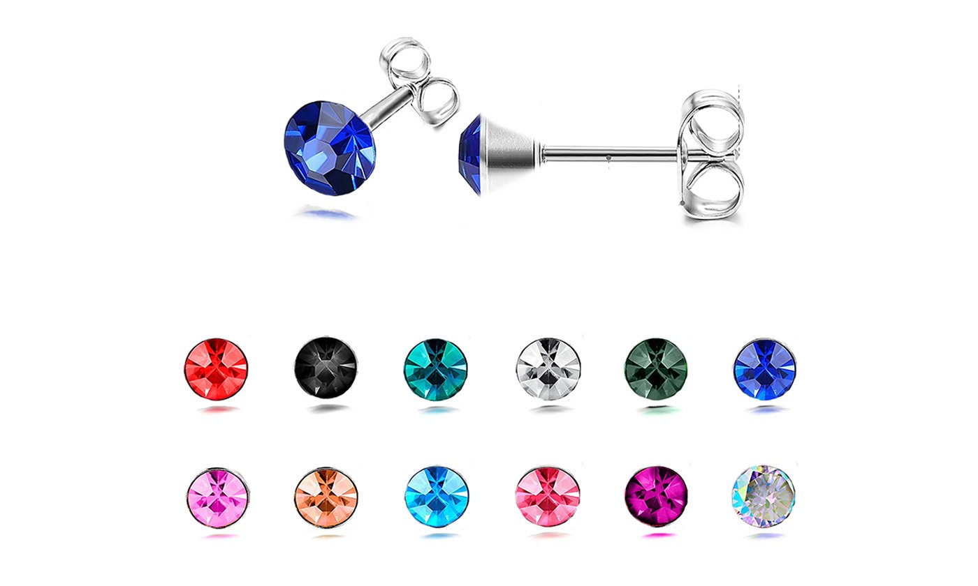 Silvertone-Plated Birthstone Stud Earrings (12-Pair), Earring, Riakoob Jewelry, Riakoob Jewelry  jewelryjewelry deals, swarovski crystal jewelry, groupon jewelry,, jewelry for mom,