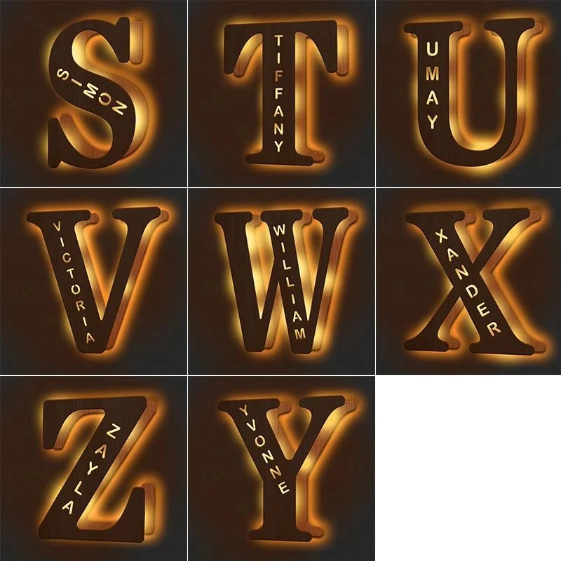 Custom Wooden Engraved Name Wall Light-A Loves Gift