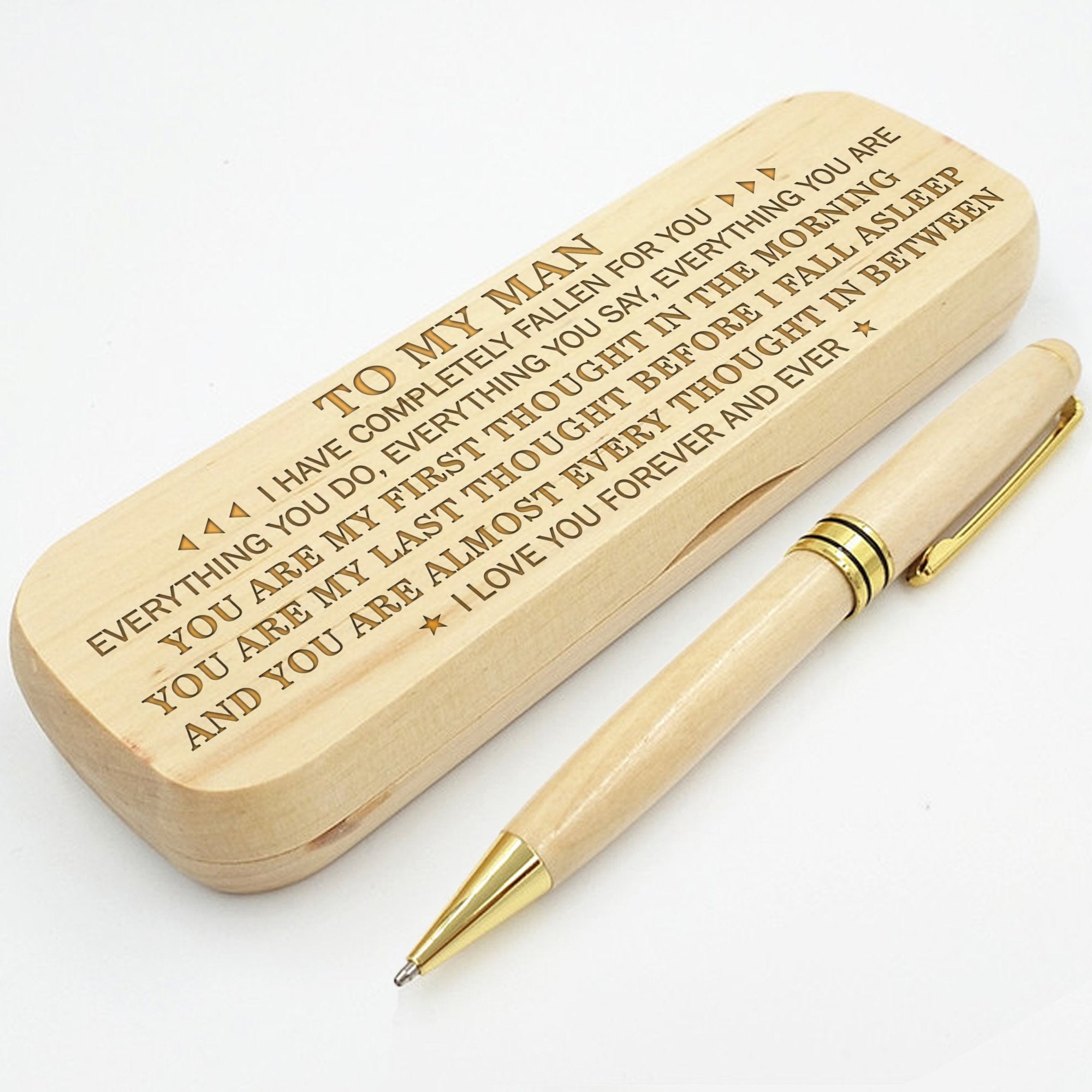 MY MAN - HAVE COMPLETELY FALLEN FOR YOU - ENGRAVED WOOD PEN CASE