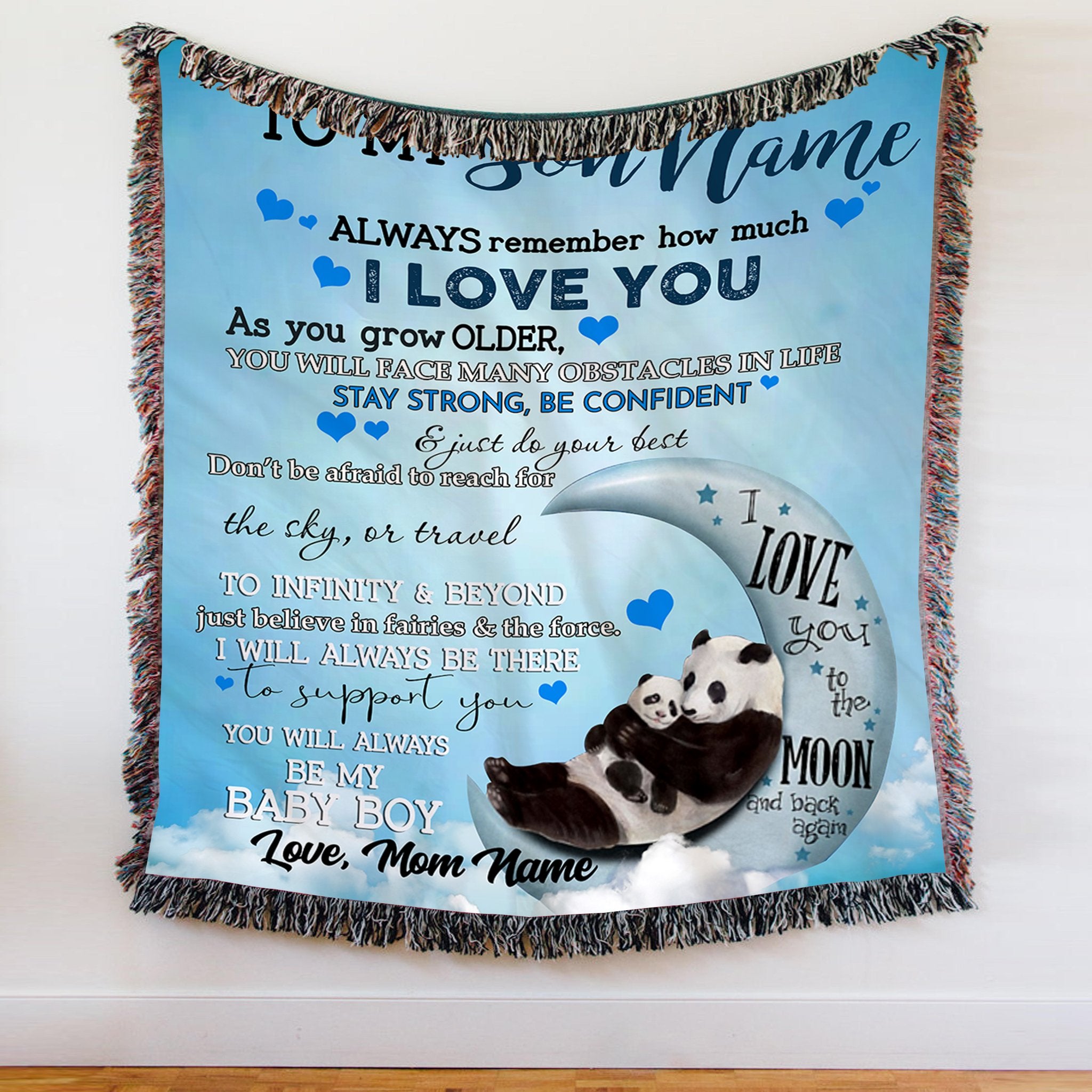 Custom Blanket Panda To My Son Personalized Name Blanket - Gift for Son-A Loves Gift