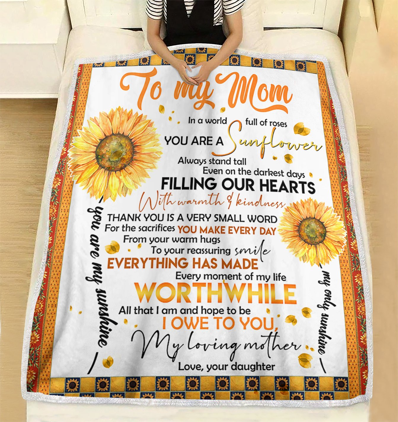 Custom Blanket To My Mom Sunflower Blanket - Gift For Mom - Fleece Blanket-A Loves Gift