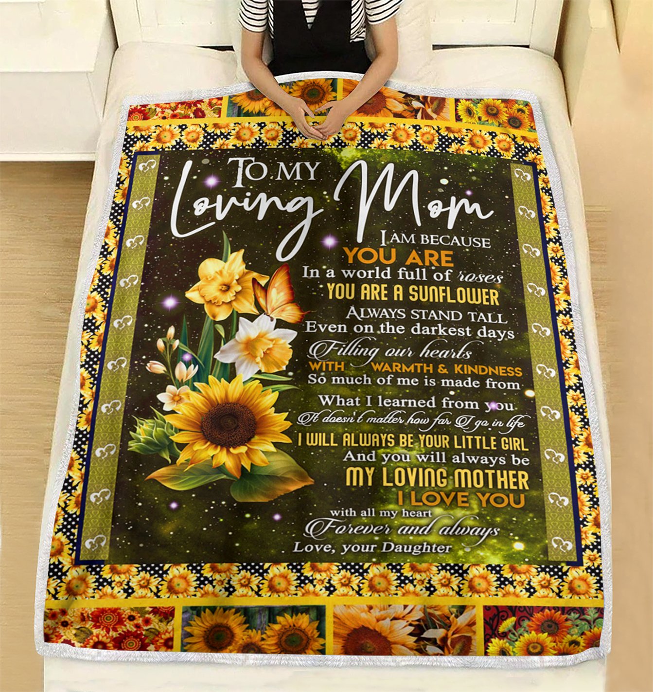 Custom Blanket Sunflower To My Loving Mom Blanket - Fleece Blanket-A Loves Gift