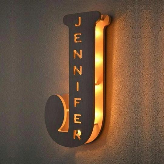 Custom Wooden Engraved Name Wall Light-A Loves Gift