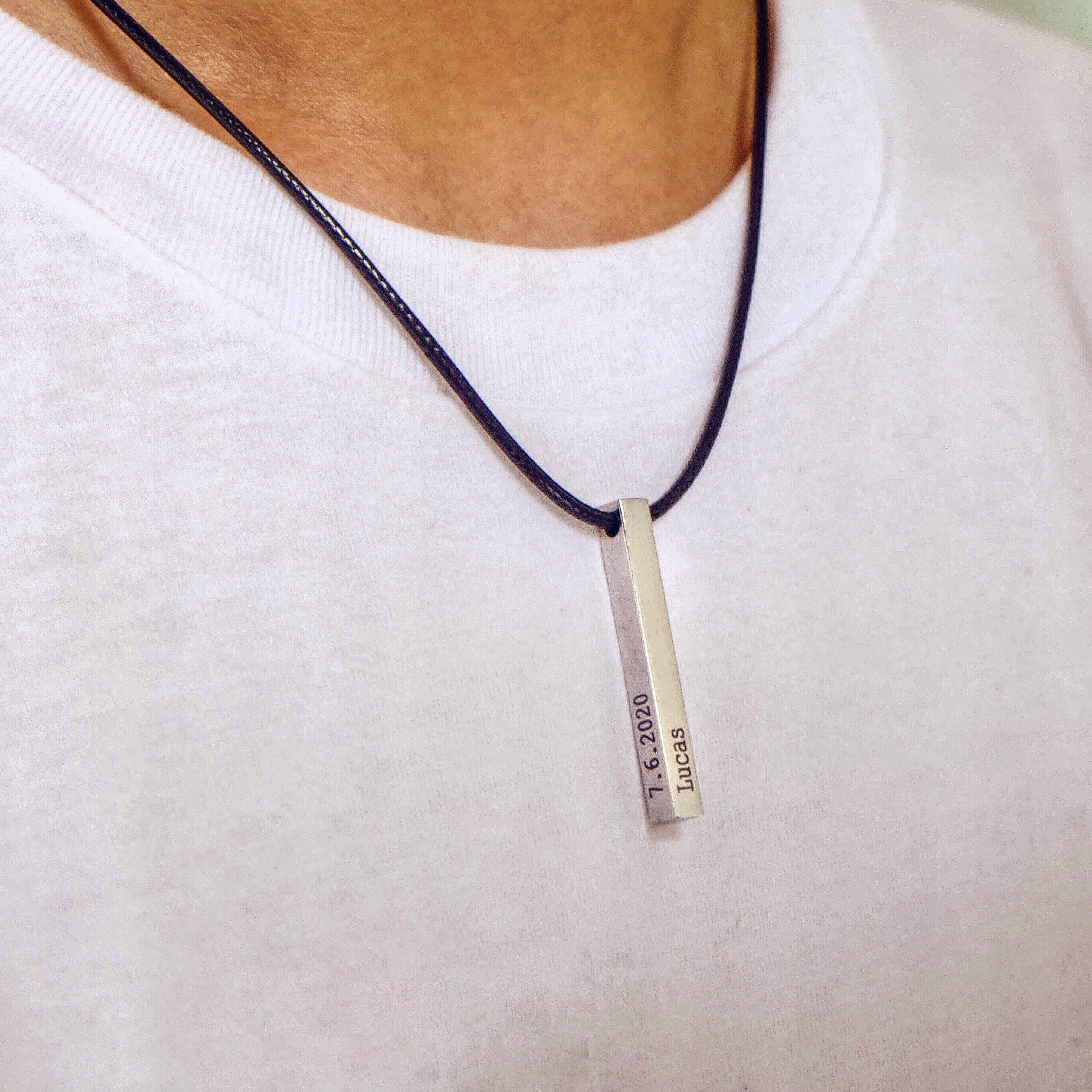 Engraved 3D Bar Necklace for Men-A Loves Gift