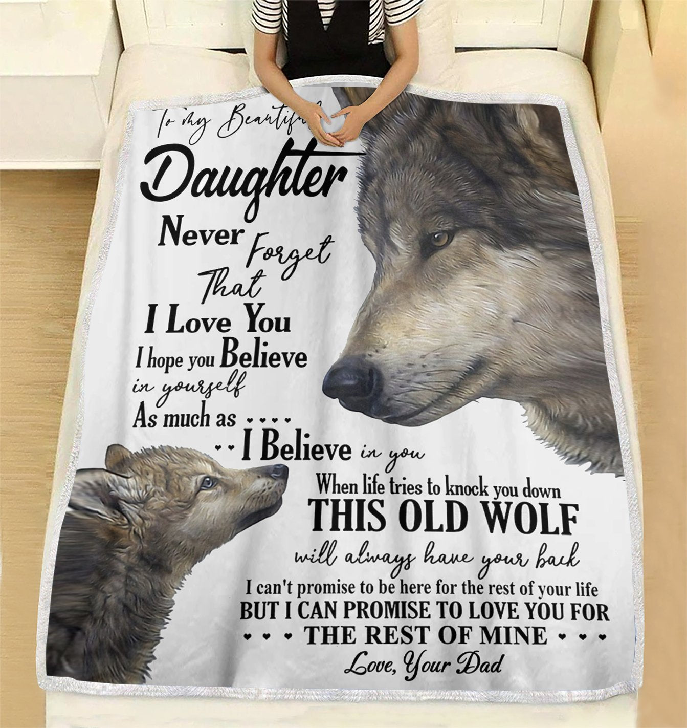 Custom Blankets Wolf To My Daughter Blanket - Gift for Daughter - Fleece Blanket-A Loves Gift