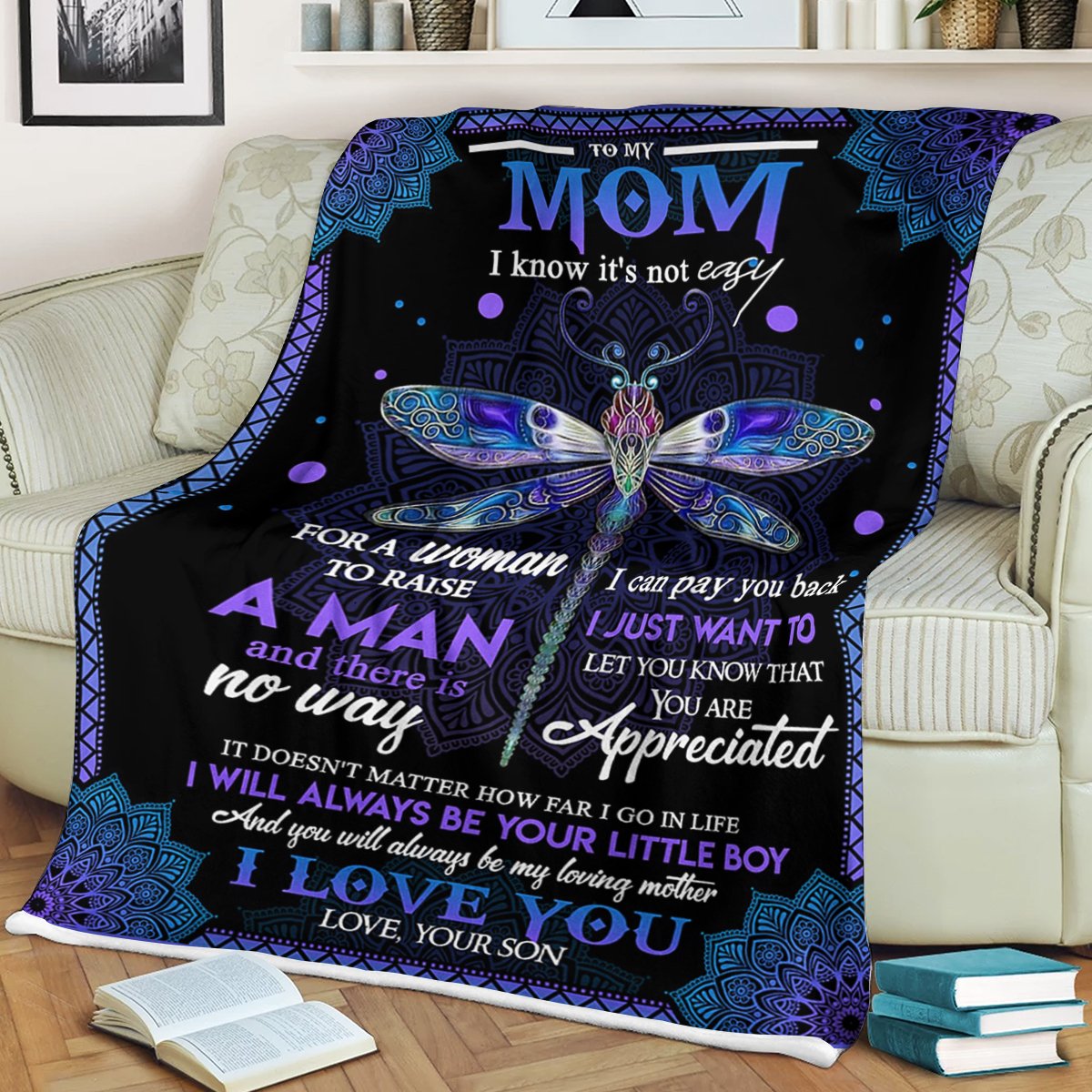Custom Blanket Dragonfly To My Mom Blanket - Gift For Mom - Fleece Blanket-A Loves Gift