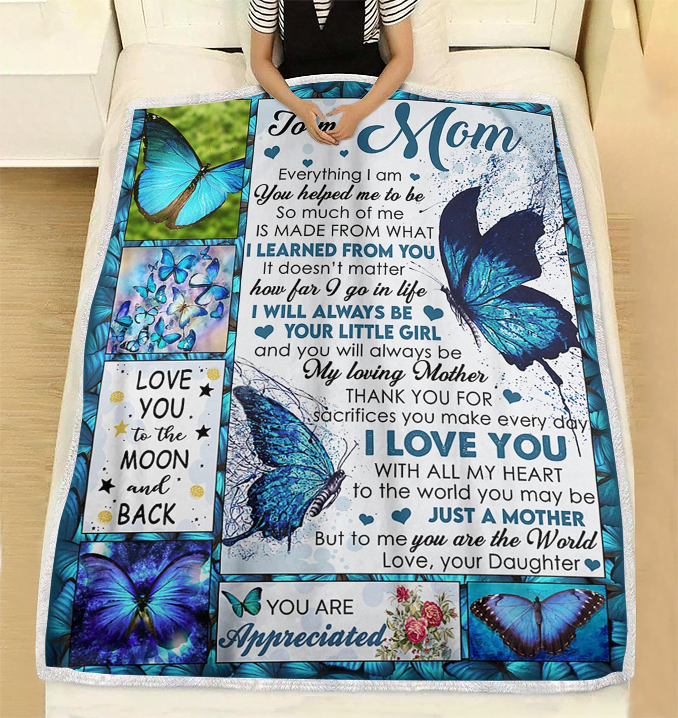 Custom Blanket Butterflies To My Mom Blanket - Gift For Mom - Fleece Blanket-A Loves Gift